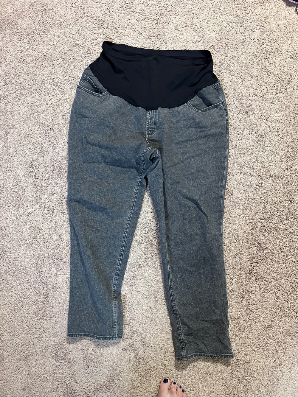 Old Navy Gray Denim Maternity Jeans with Black Belly Full Panel